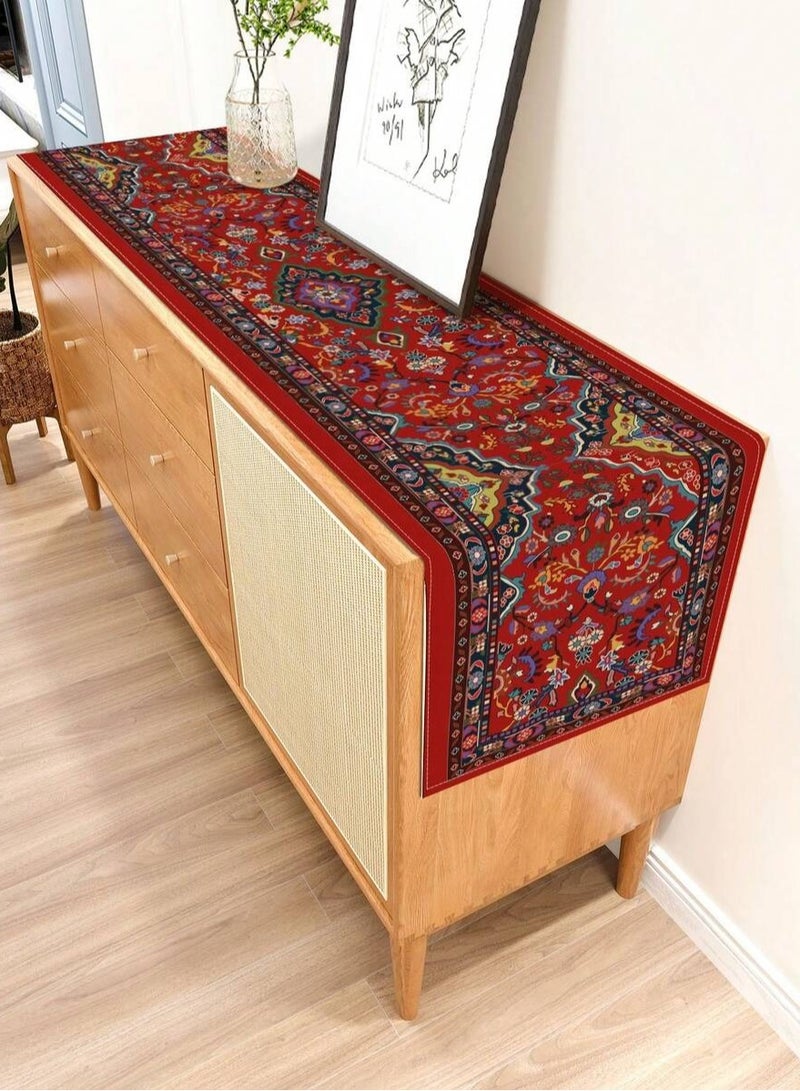 زينة رمضان مفرش طاولة رمضان بتصميم شرقي تراثي بوهيمي مزخرف بألوان غنية لتزيين مائدة الطعام والمطبخ والصالة للاستخدام الداخلي والخارجي مقاس 33×90 سم - Image 4