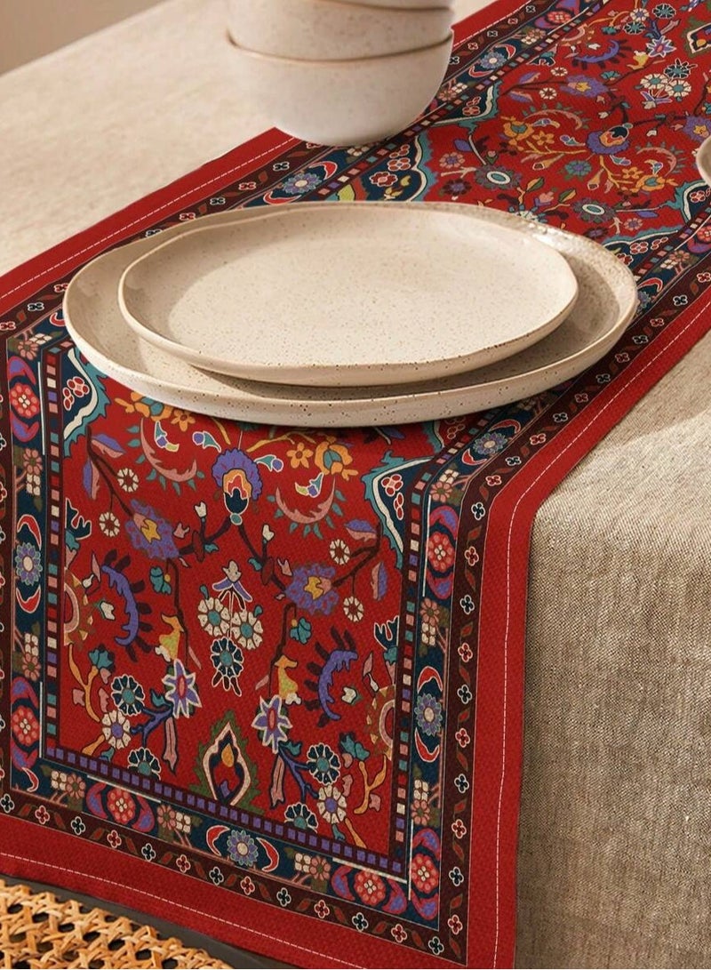 زينة رمضان مفرش طاولة رمضان بتصميم شرقي تراثي بوهيمي مزخرف بألوان غنية لتزيين مائدة الطعام والمطبخ والصالة للاستخدام الداخلي والخارجي مقاس 33×90 سم - Image 5