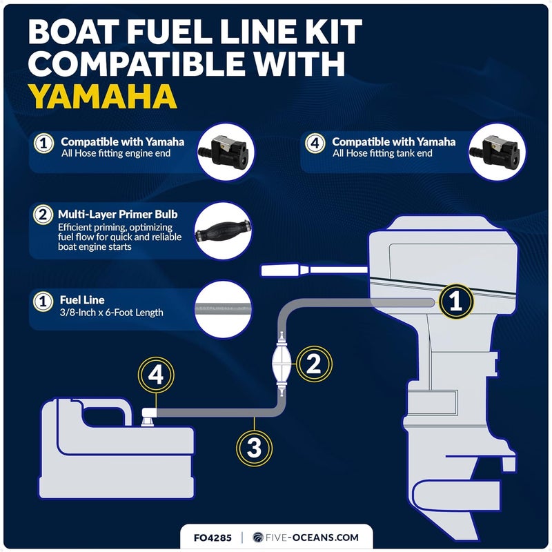 Five Oceans Marine Boat Fuel Line Kit with Yamaha, 3/8-Inch x 6-Foot, EPA/CARB Approved, Leakproof, Outboard Fuel Line - FO4285 - Image 2
