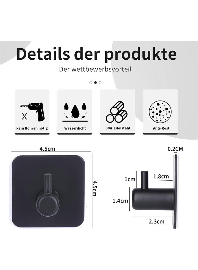 DUNISO 6-Pieces Self Adhesive Hooks for Hanging,Waterproof 304 Stainless Steel Hooks for Hanging Coat,Hat,Robe or Towel ,Single Organizer for Bathroom and Kitchen(Black) - Image 2