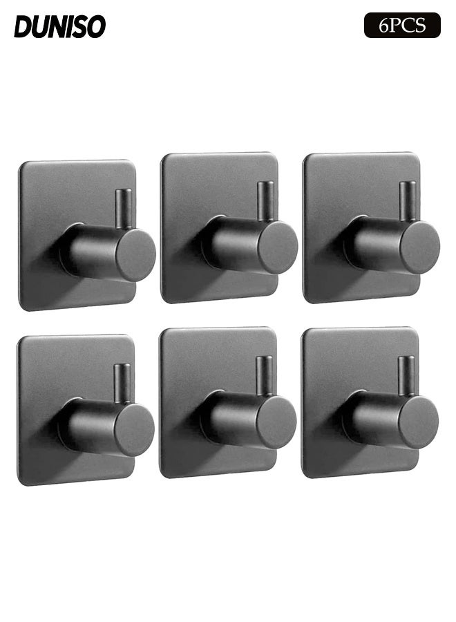 DUNISO 6-Pieces Self Adhesive Hooks for Hanging,Waterproof 304 Stainless Steel Hooks for Hanging Coat,Hat,Robe or Towel ,Single Organizer for Bathroom and Kitchen(Black) - Image 1