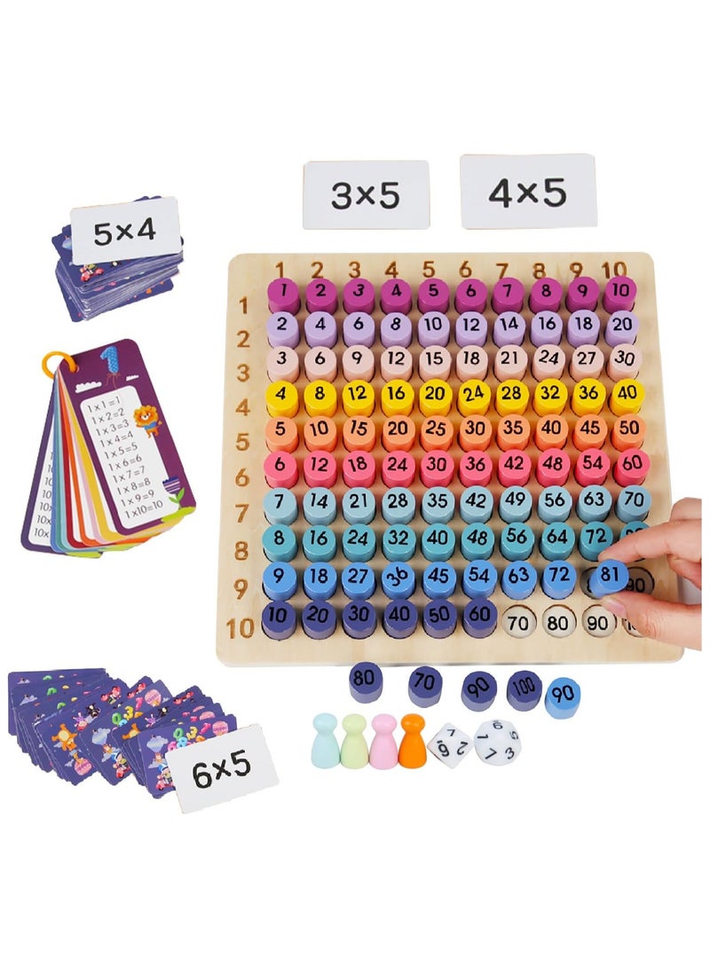 Beauenty Wooden Math Set Multiplication Board Game with Flash Learning Card, Early Learning Math Tool Manipulatives Preschool Blocks Board for Boys and Girls for Ages +3 - Image 1