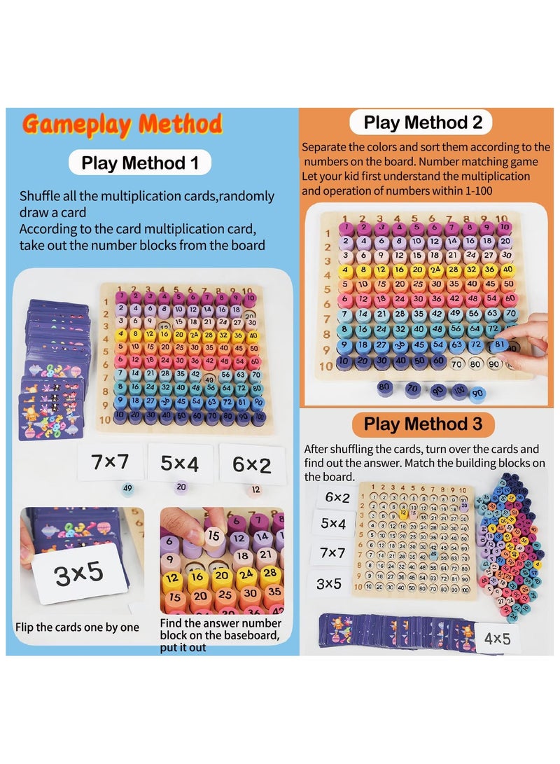 Beauenty Wooden Math Set Multiplication Board Game with Flash Learning Card, Early Learning Math Tool Manipulatives Preschool Blocks Board for Boys and Girls for Ages +3 - Image 4