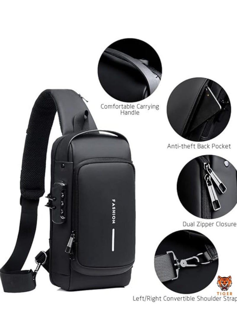 TIGER Waterproof Anti-Theft Crossbody Sling Bag for Men with USB Charging Port - Image 3