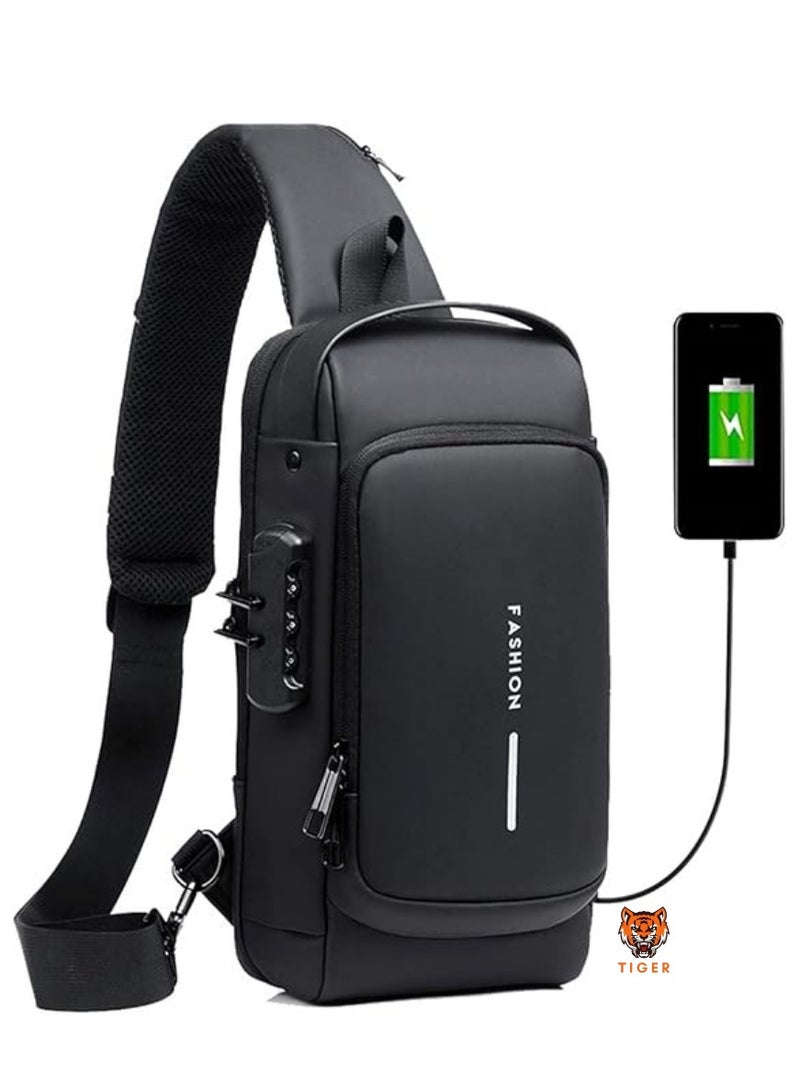 TIGER Waterproof Anti-Theft Crossbody Sling Bag for Men with USB Charging Port - Image 1