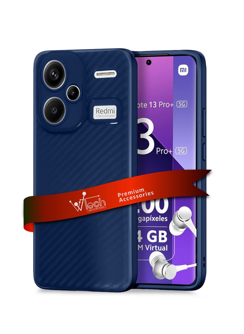 Wtech - Soft Liquid Silicone Carbon Fiber Texture Case Cover For Xiaomi Redmi Note 13 Pro+ 5G 2023 Navy Blue - Image 1