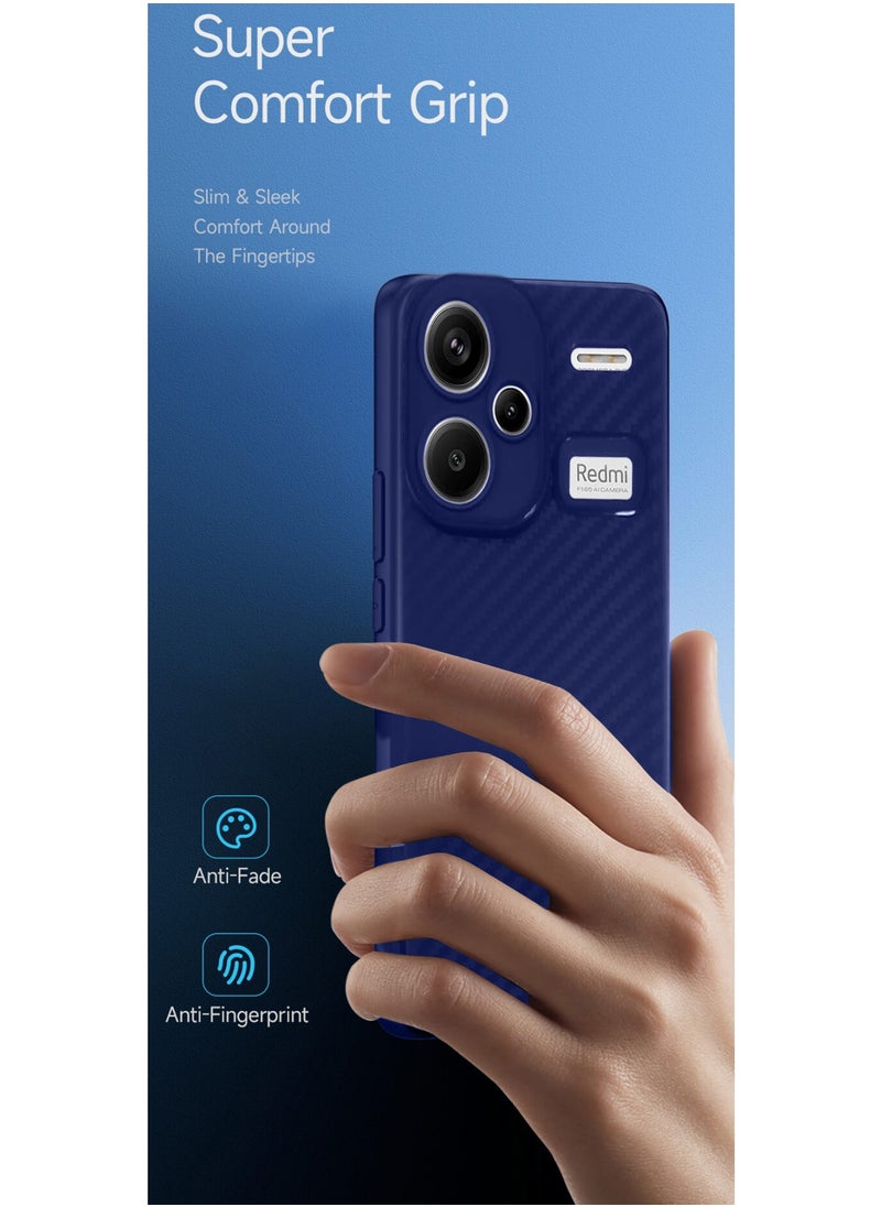Wtech - Soft Liquid Silicone Carbon Fiber Texture Case Cover For Xiaomi Redmi Note 13 Pro+ 5G 2023 Navy Blue - Image 1