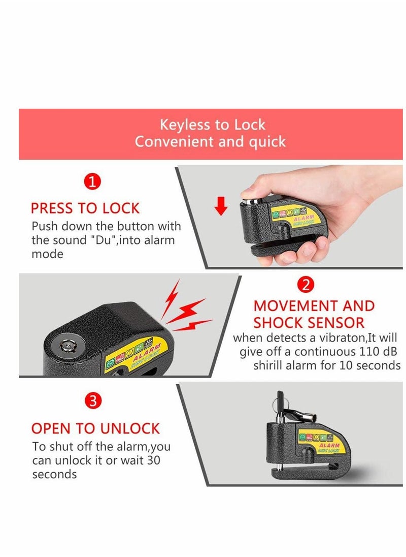 Excefore - Disc Brake Lock Alarm Motorcycle Lock, Anti-theft Motorbike Alarm Disc Lock, Waterproof 110DB Alarm Sound Bicycles Scooters Brake Disc Wheel Lock with Reminder Cable - Image 1