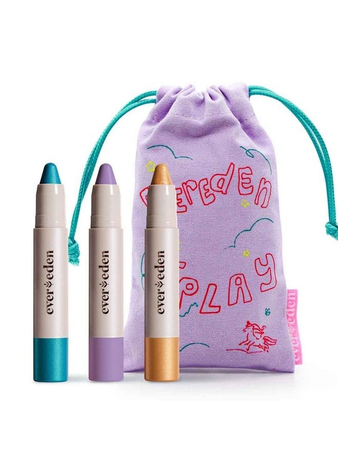 Evereden Evereden Kids Fantasy Face Crayon Trio: Non Toxic Kids Makeup & Multi-Purpose Face, Eye, & Lip Crayon - Creamy Clean Makeup for Kids - Vegan & Clean Makeup for Kids - Safe for Sensitive Skin  - Image 1