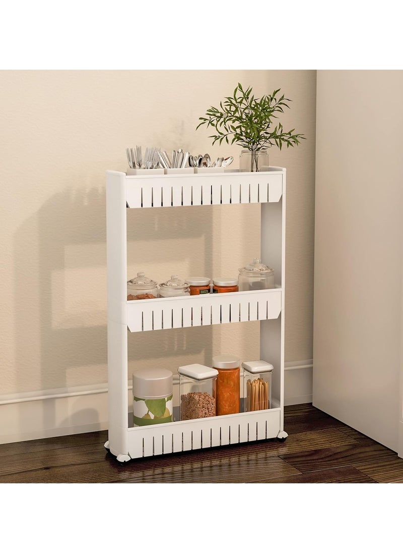 MIXDE - 4 Tier Kitchen Plastic Storage Shelf Slim, Mobile Narrow Rolling Cart with Wheels, Storage Cart for Kitchen Bathroom Laundry Office Narrow Places - Image 1