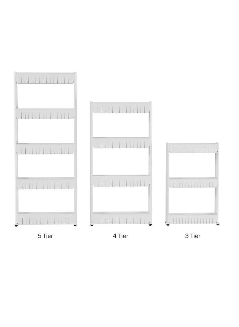 MIXDE - 4 Tier Kitchen Plastic Storage Shelf Slim, Mobile Narrow Rolling Cart with Wheels, Storage Cart for Kitchen Bathroom Laundry Office Narrow Places - Image 1