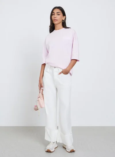 Styli High Rise Wide Leg Jeans with Fold-Up Hem