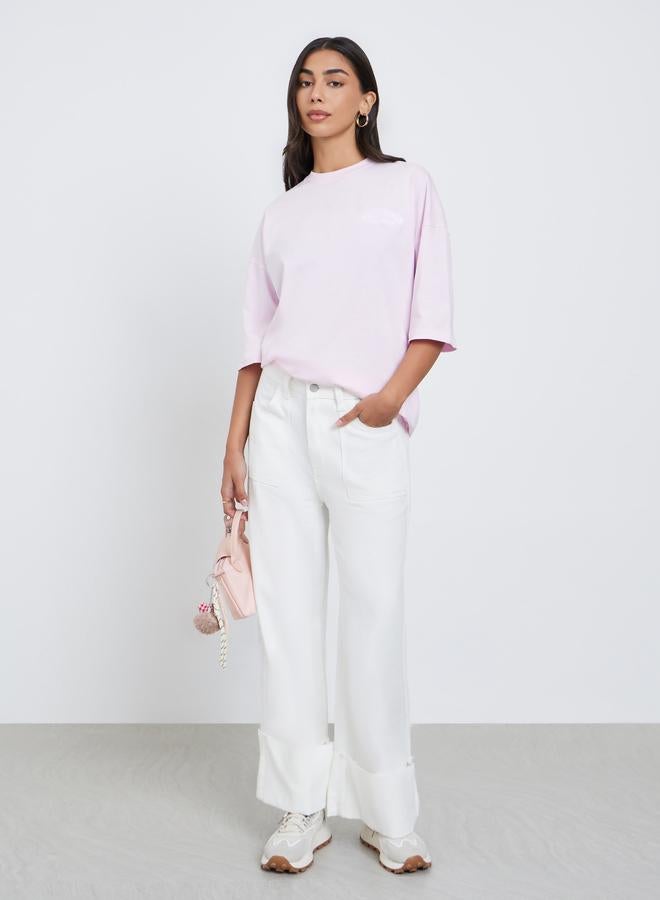 Styli High Rise Wide Leg Jeans with Fold-Up Hem - Image 1