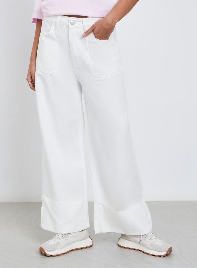 Styli High Rise Wide Leg Jeans with Fold-Up Hem - Image 2