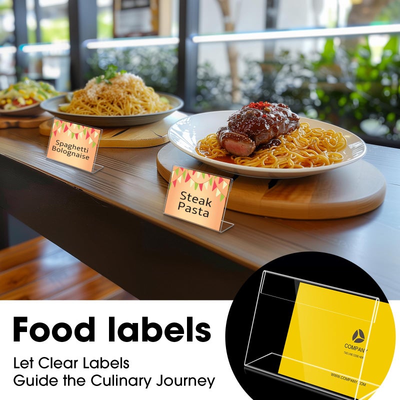 Daletu 30 PCS Small Acrylic Sign Holder 3.5" x 2", Mini Acrylic Food Sign Labels for Party Buffet, Retail Price Display Holder, Clear Plastic Table Counter Top Stand for Place Cards, Name Card, Wedding Signs - Image 3