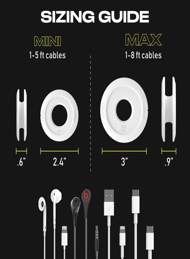 Fuse Side Winder Mini and Max Headphone, Earbud and Charging Cable Winder and Organizer Perfect for Wrapping Earbuds and Cords for Travel and Organization 2-Pack (White, Max) - Image 2
