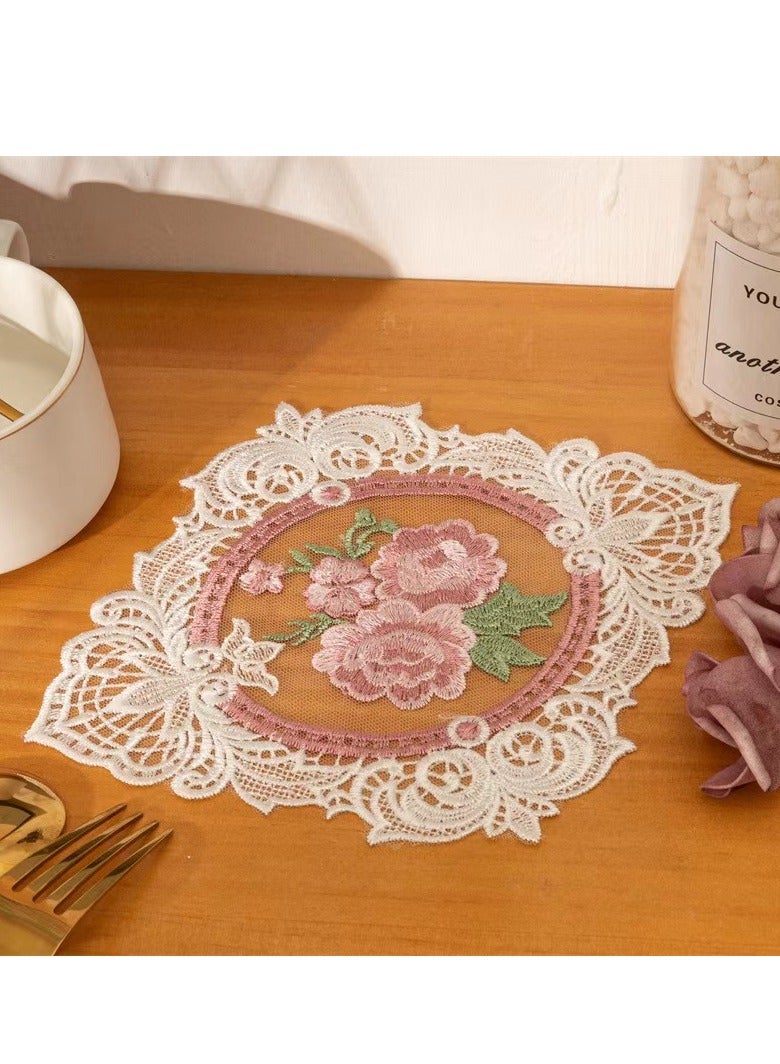 Vintage Oval Lace Placemat – Embroidered Retro Doily Tablecloth, Elegant Dining & Nightstand Decor – Pure White - Image 1