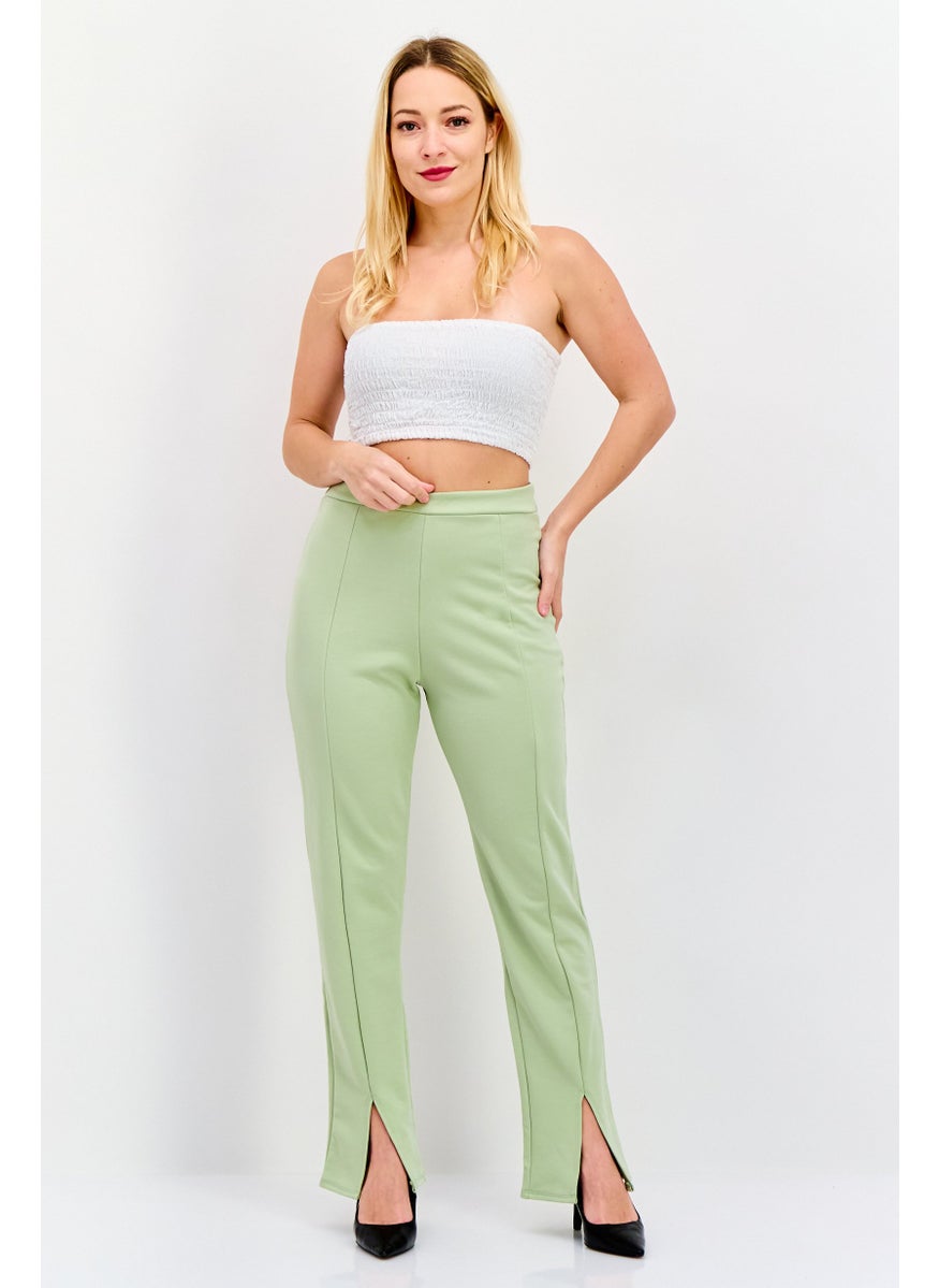 Flounce London - Women Petite High Waist Straight Leg Pants, Light Green - Image 1