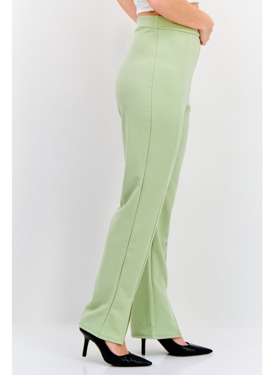 Flounce London - Women Petite High Waist Straight Leg Pants, Light Green - Image 1