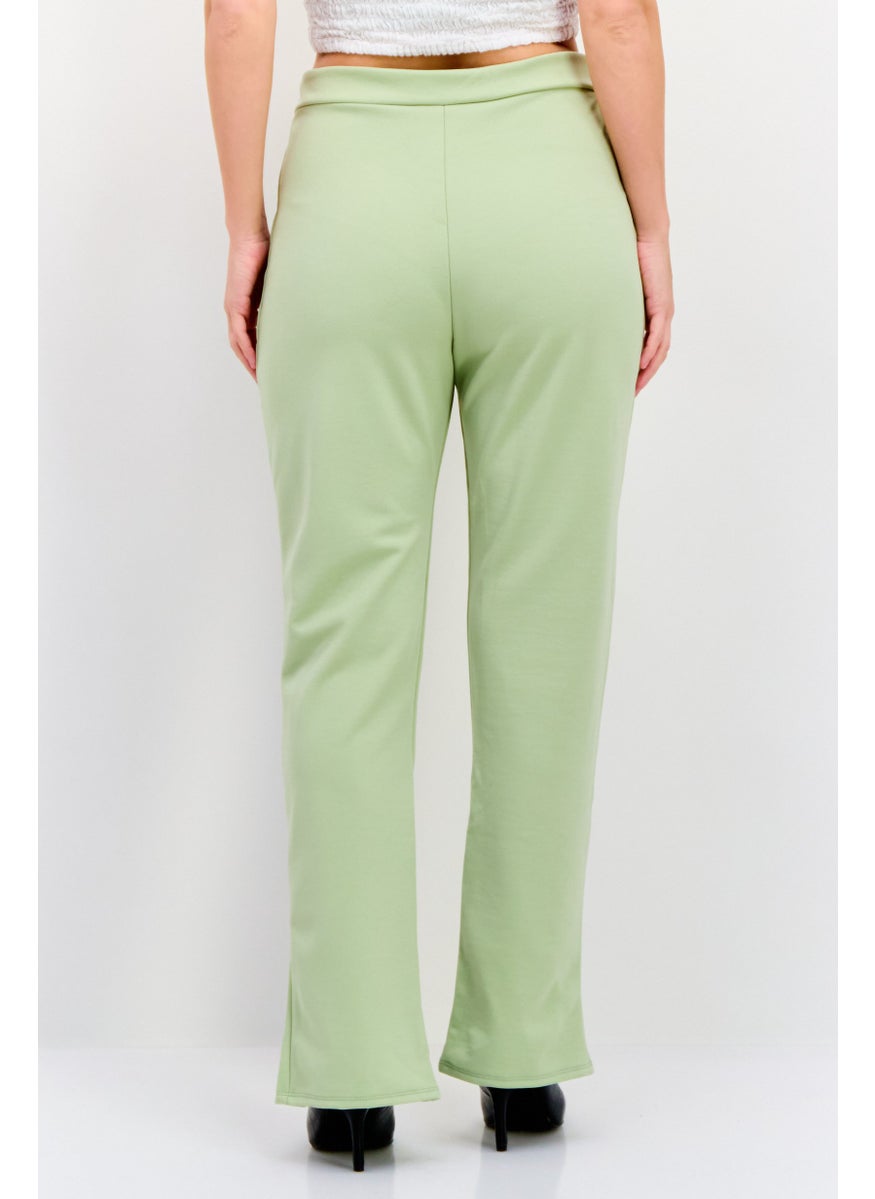 Flounce London - Women Petite High Waist Straight Leg Pants, Light Green - Image 1