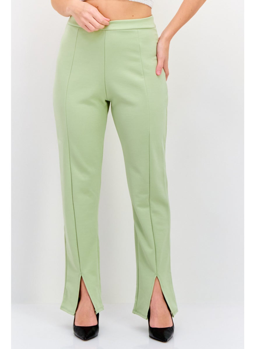Flounce London - Women Petite High Waist Straight Leg Pants, Light Green - Image 1