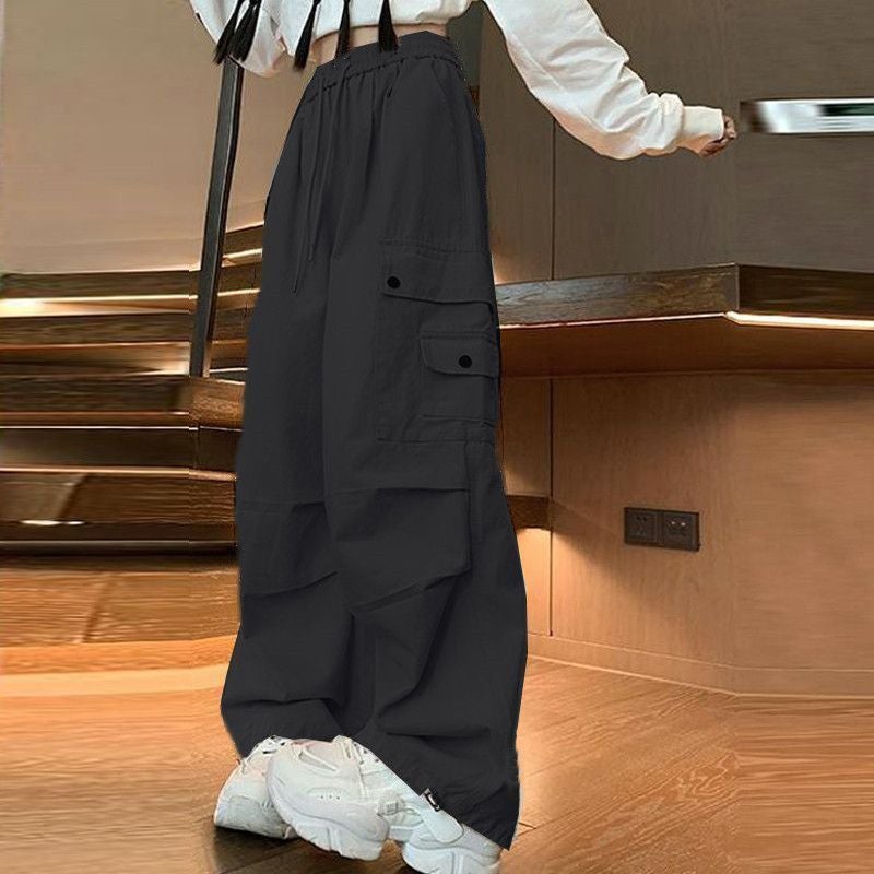 oversize Dopamine Handsome Work Pants Mens Loose American Style Retro Slimming Straight Casual Wide-leg Pants Black twill fabric (same style for men and women)