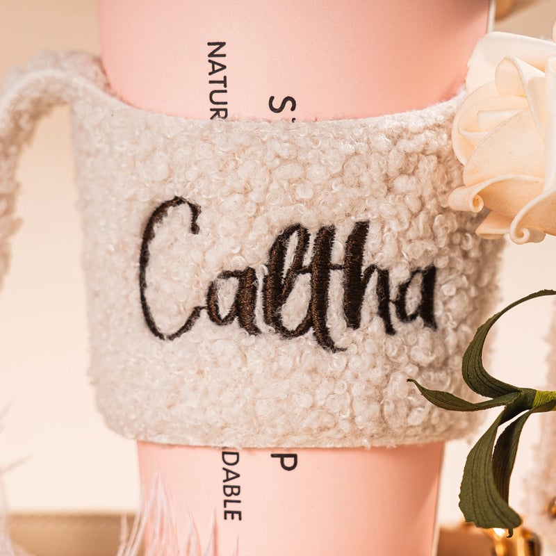 Personalized Leather Beige Cup Sleeve Portable Water Bottle Holder With Strap - Image 5
