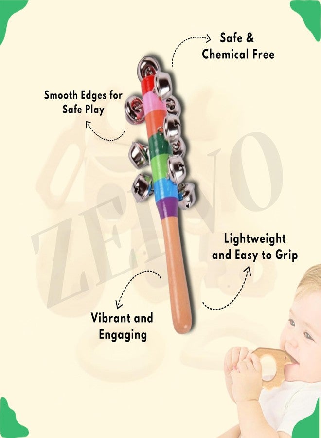 ZELVO Wooden Non Toxic Colourful Rattle Toys for Newborn Baby, Musical Infant Toy, Gift Set Age 0+, Set of 2, Multicolor (10 Bells & 5 Bells) - Image 4