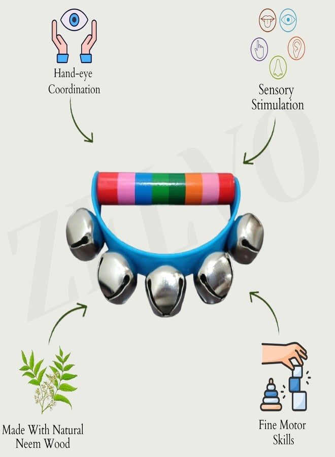 ZELVO Wooden Non Toxic Colourful Rattle Toys for Newborn Baby, Musical Infant Toy, Gift Set Age 0+, Set of 2, Multicolor (10 Bells & 5 Bells) - Image 3