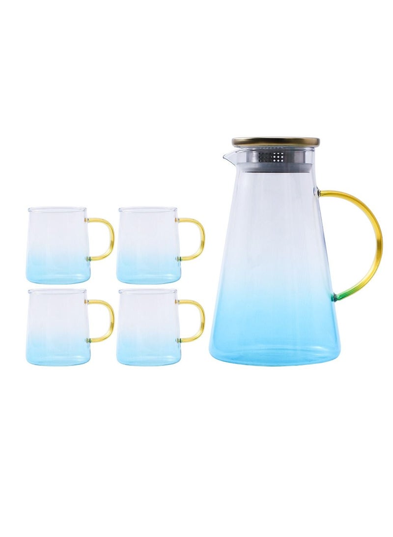 Shuer 5-Piece Electroplating Process Glass Cup Water Bottle Set Transparent Tea Mug Milk Straight Tube  - Image 1
