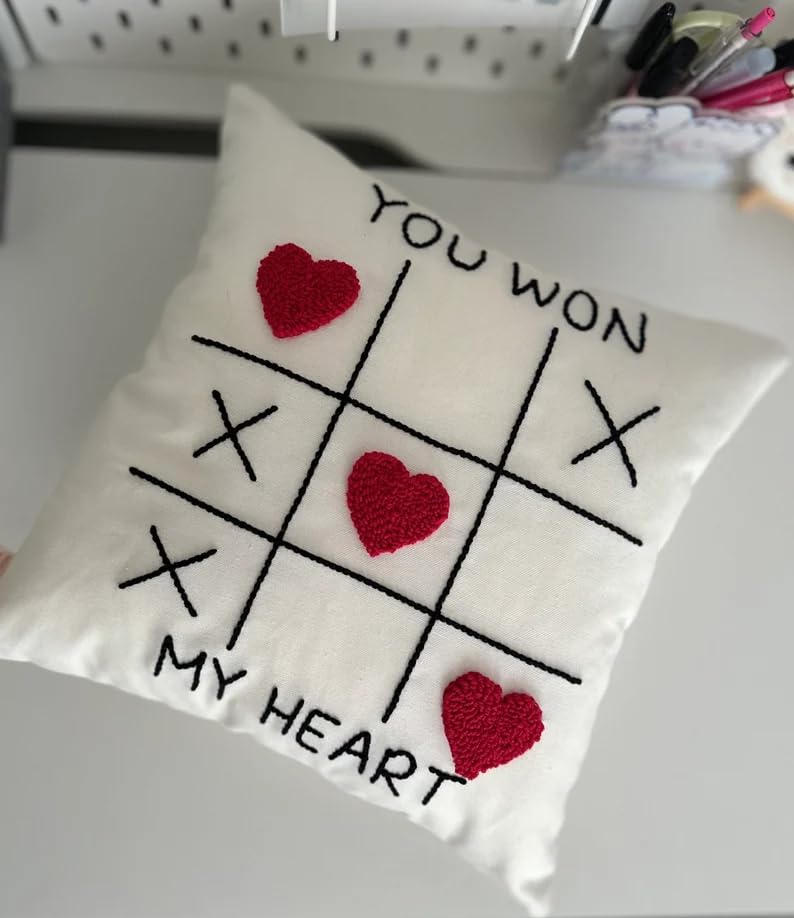 The Purple Tree Valentines Day Gift You Won My Heart Cushion and Love You Greeting Card, (16X16 inch) Tufting Embroidered Cushion, Best Gift for Boyfriend, Husband, Valentines Day Gift - Image 2