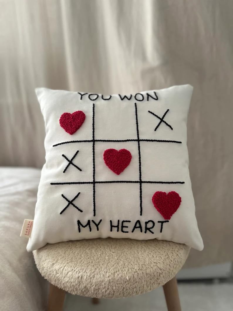 The Purple Tree Valentines Day Gift You Won My Heart Cushion and Love You Greeting Card, (16X16 inch) Tufting Embroidered Cushion, Best Gift for Boyfriend, Husband, Valentines Day Gift - Image 4
