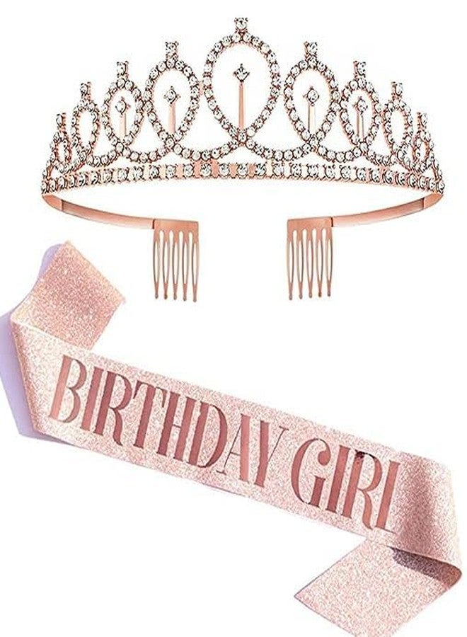 VMZONE Latest Birthday Sash and Crown for Girls Decorations Items Birthday Gifts for Girls Women Kids Sister Best Friend 10, 15, 16, 12, 18, 20, 8 + years Teenager (Rose Gold) (14860hb) - Image 1