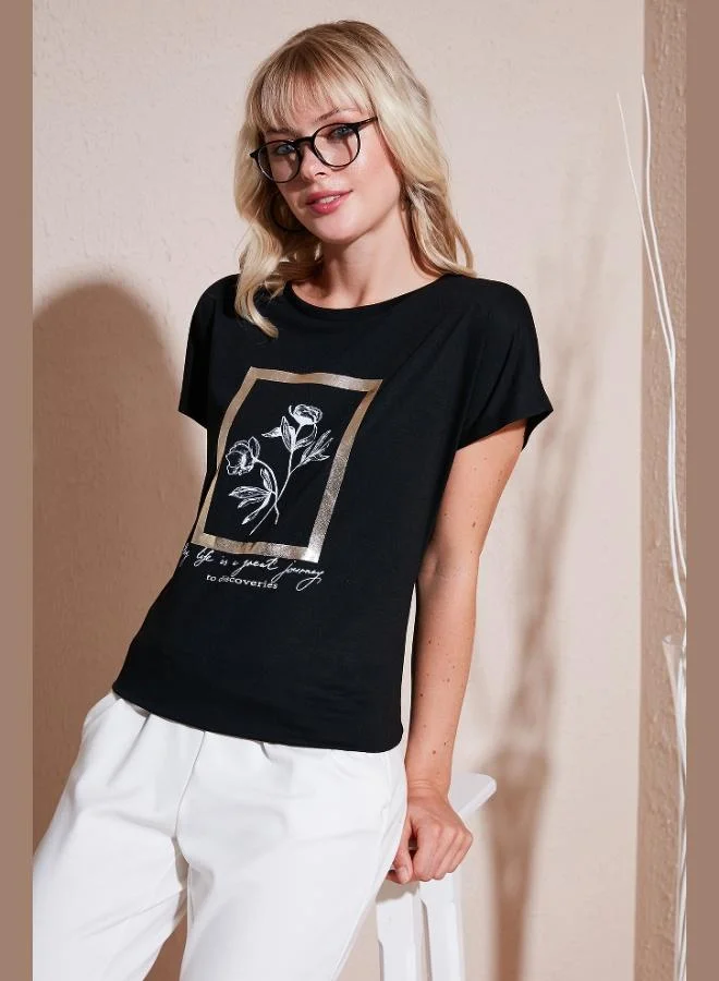 Lela Lela Printed Crew Neck Regular Fit T-Shirt Women's T-Shirt 6671006