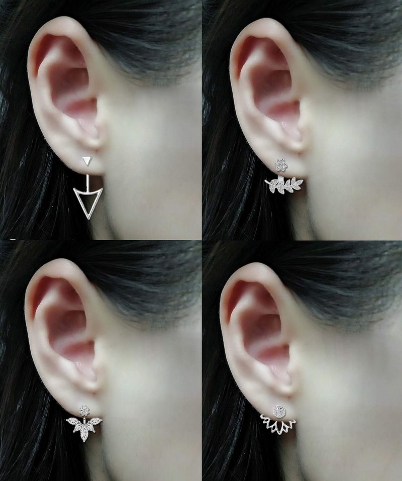 Tornito 12 Pairs Lotus Flower Earring Studs Chic CZ Earrings Jackets For Wome Silver Tone - Image 2