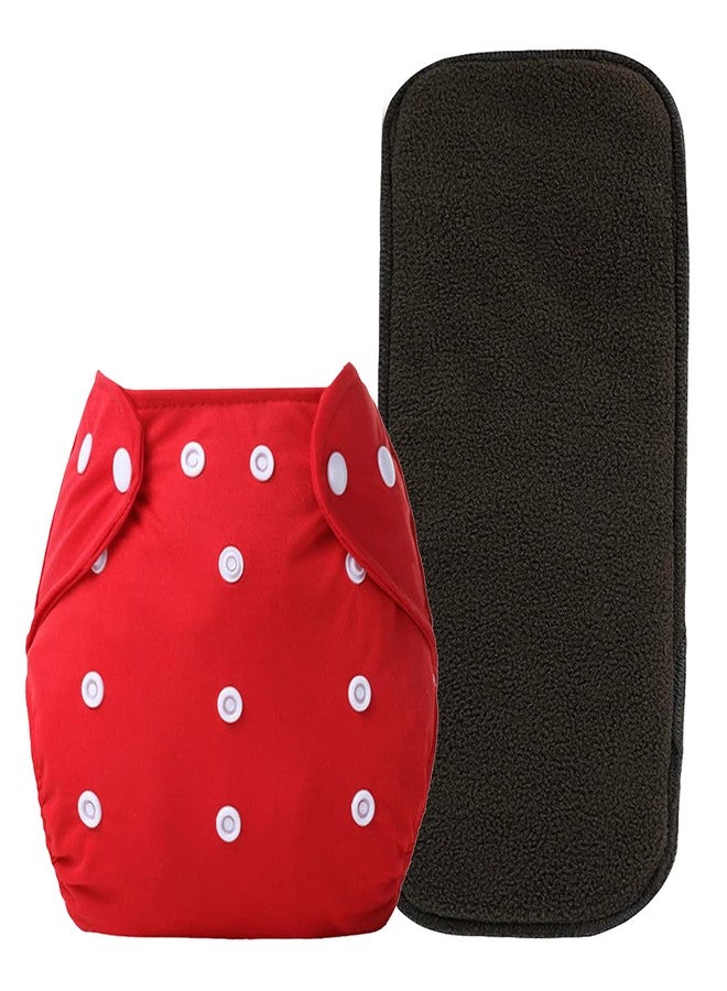 Alya Pocket Button Style Solid Reusable Cloth Diaper All in One Adjustable Washable Diapers Nappies(Without Inserts) for Toddlers/New Borns(0-24 Months,3-16KG) (Pack of 1, RED) - Image 1
