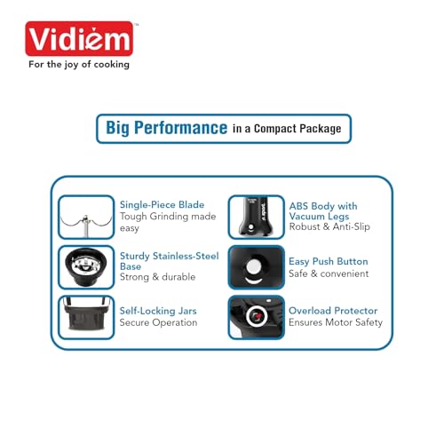 Vidiem VITA Sport 500 W Personal Blender/Mixer/Grinder/Smoothie Maker | 22000 RPM Aria CoolTec Motor | 3 Jars (600 ml SS Flask, 500 ml + 250 ml jar) For Gym/Travel/Kitchen Needs | 3 Year Warranty - Image 5