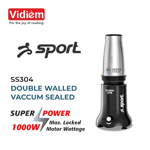 Vidiem VITA Sport 500 W Personal Blender/Mixer/Grinder/Smoothie Maker | 22000 RPM Aria CoolTec Motor | 3 Jars (600 ml SS Flask, 500 ml + 250 ml jar) For Gym/Travel/Kitchen Needs | 3 Year Warranty - Image 3