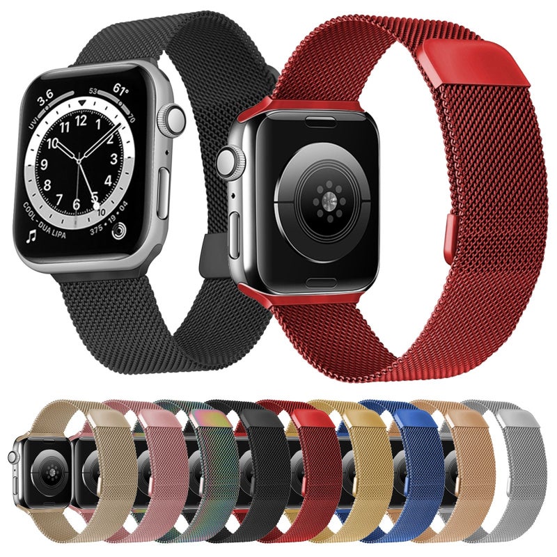 Adjustable Dual Section Milan Watch Band For Apple Watch Ultra 49mm&Watch Ultra 2 49mm / Series 9&8&7 45mm / SE 3&SE 2&6&SE&5&4 44mm / 3&2&1 42mm(Gold)