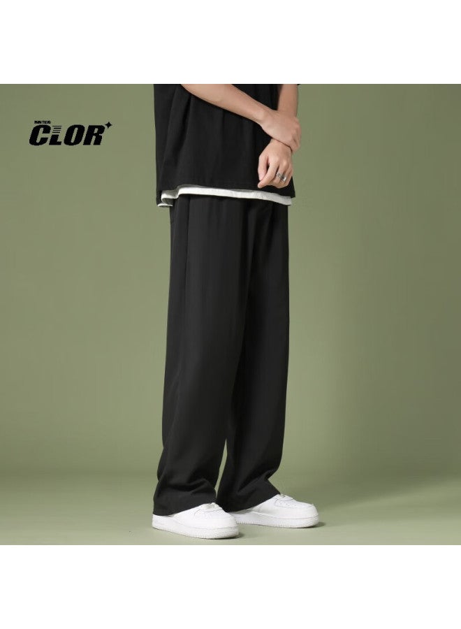 Clor Men's Summer Casual Thin Ice Silk Streetwear Loose Straight Pants Cm01-1 Black XL - Image 4