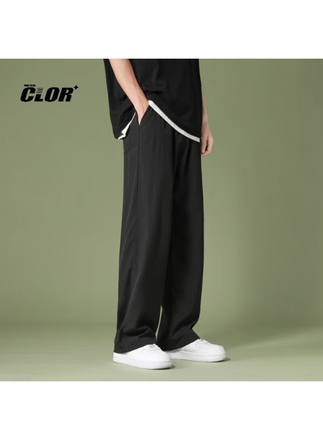 Clor Men's Summer Casual Thin Ice Silk Streetwear Loose Straight Pants Cm01-1 Black XL - Image 5