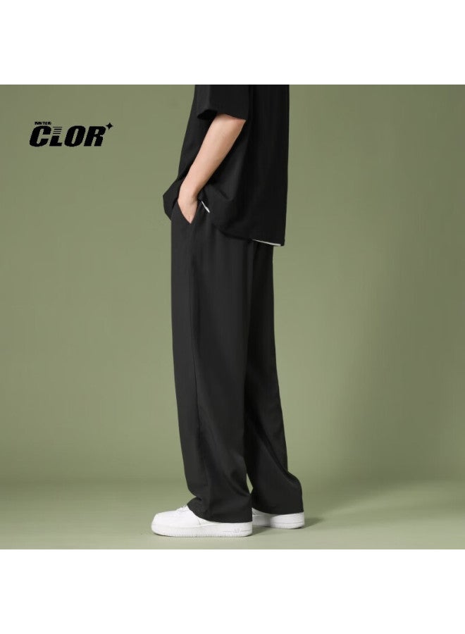 Clor Men's Summer Casual Thin Ice Silk Streetwear Loose Straight Pants Cm01-1 Black XL - Image 2