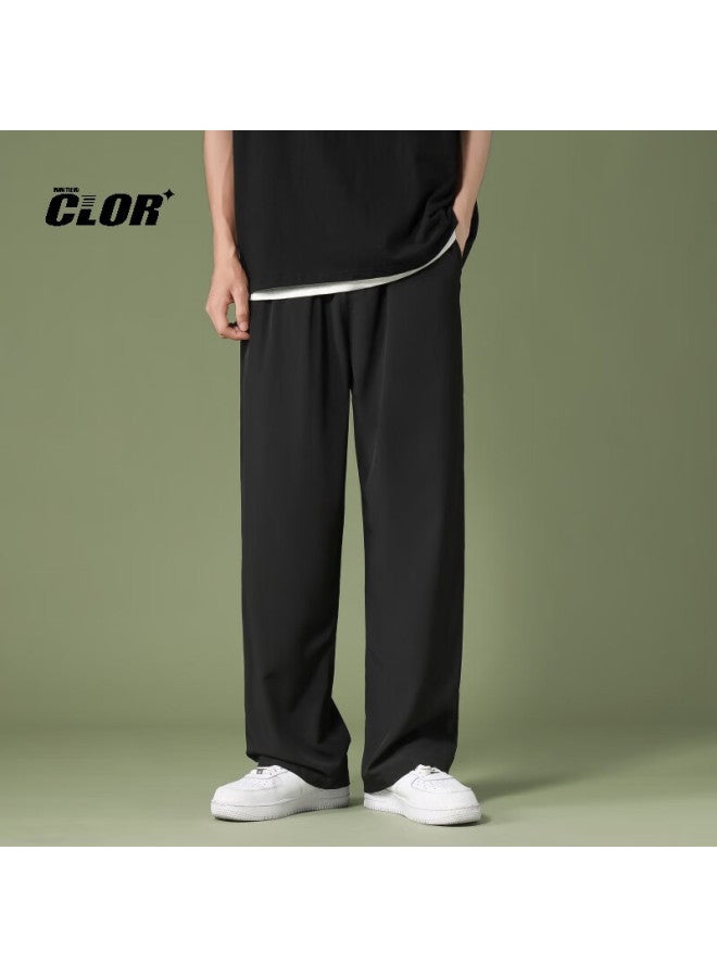 Clor Men's Summer Casual Thin Ice Silk Streetwear Loose Straight Pants Cm01-1 Black XL - Image 1