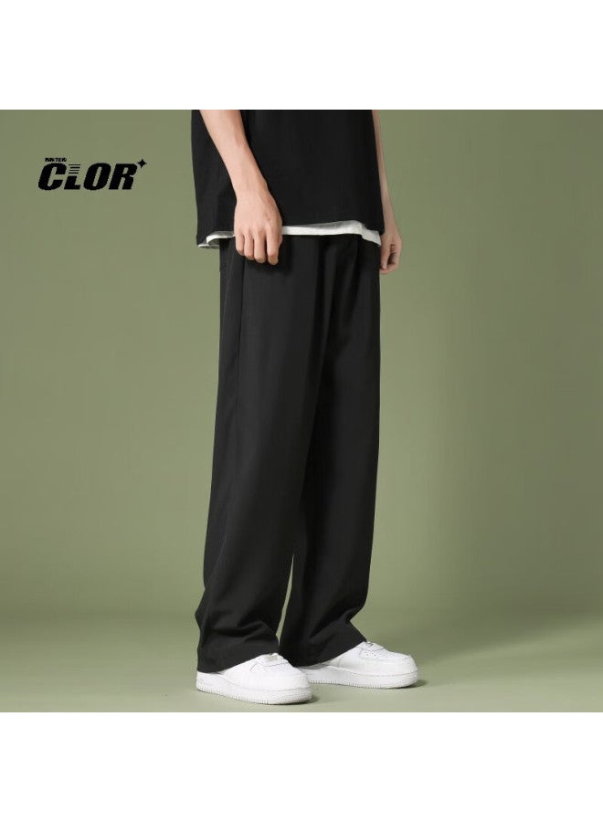 Clor Men's Summer Casual Thin Ice Silk Streetwear Loose Straight Pants Cm01-1 Black XL - Image 3