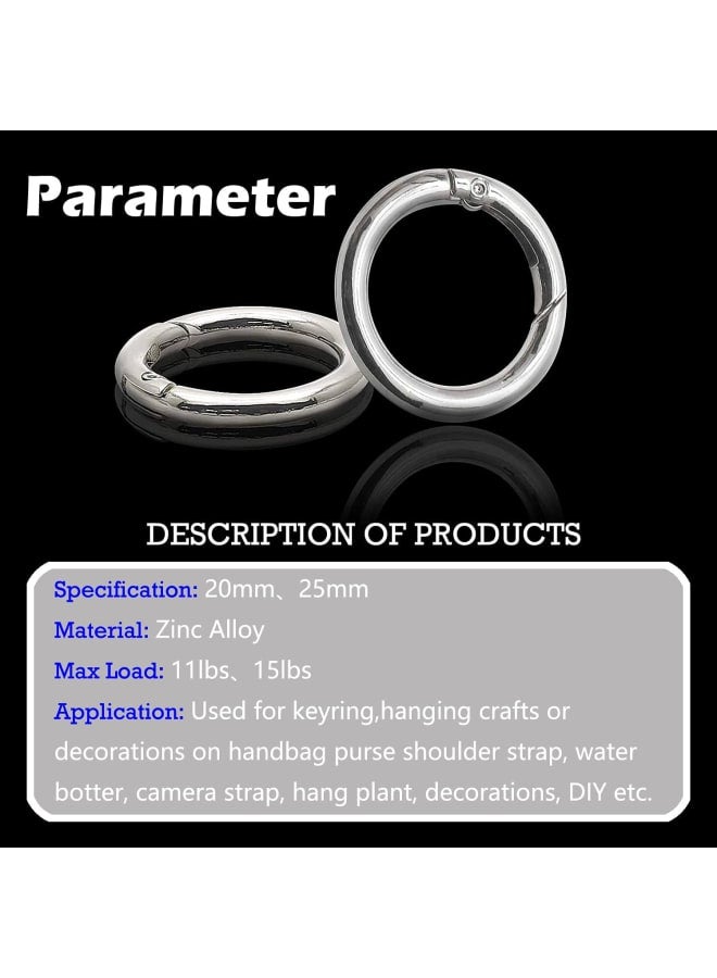 20 PCS Spring O Rings, Zinc Alloy Round Carabiner Spring Snap Clips Hook Round Metal Split Rings Small Clamp Clasp Keyring Buckle for Key Chains, Bag, Purse and Handbag, Silver 0.98'' - Image 4