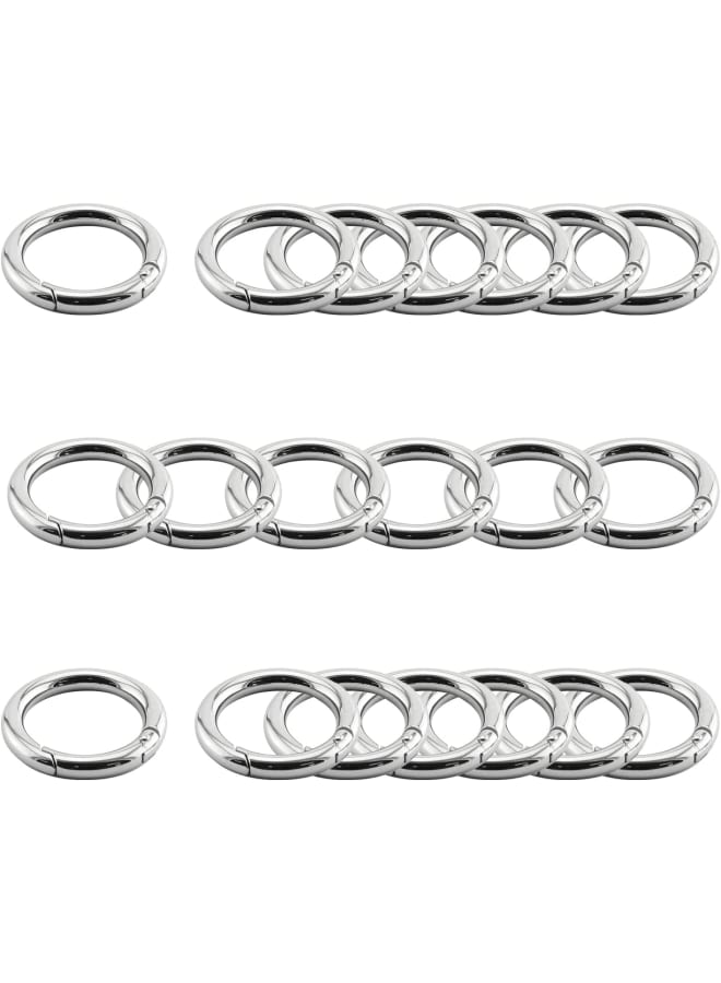 20 PCS Spring O Rings, Zinc Alloy Round Carabiner Spring Snap Clips Hook Round Metal Split Rings Small Clamp Clasp Keyring Buckle for Key Chains, Bag, Purse and Handbag, Silver 0.98'' - Image 1