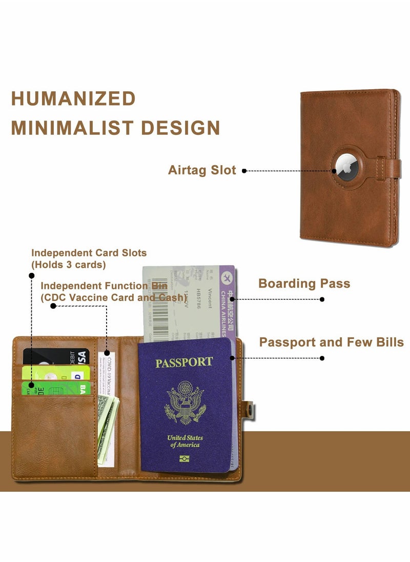 Excefore - Travel Passport Wallet for Women Men with Airtag Holder, RFID Passport and Vaccine Card Holder Combo with Card Slot, Leather Passport Holder and Airplane Travel Essentials - Image 1
