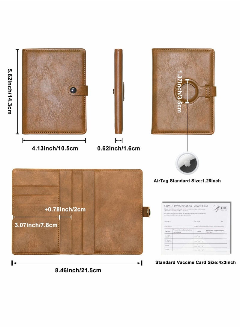 Excefore - Travel Passport Wallet for Women Men with Airtag Holder, RFID Passport and Vaccine Card Holder Combo with Card Slot, Leather Passport Holder and Airplane Travel Essentials - Image 1