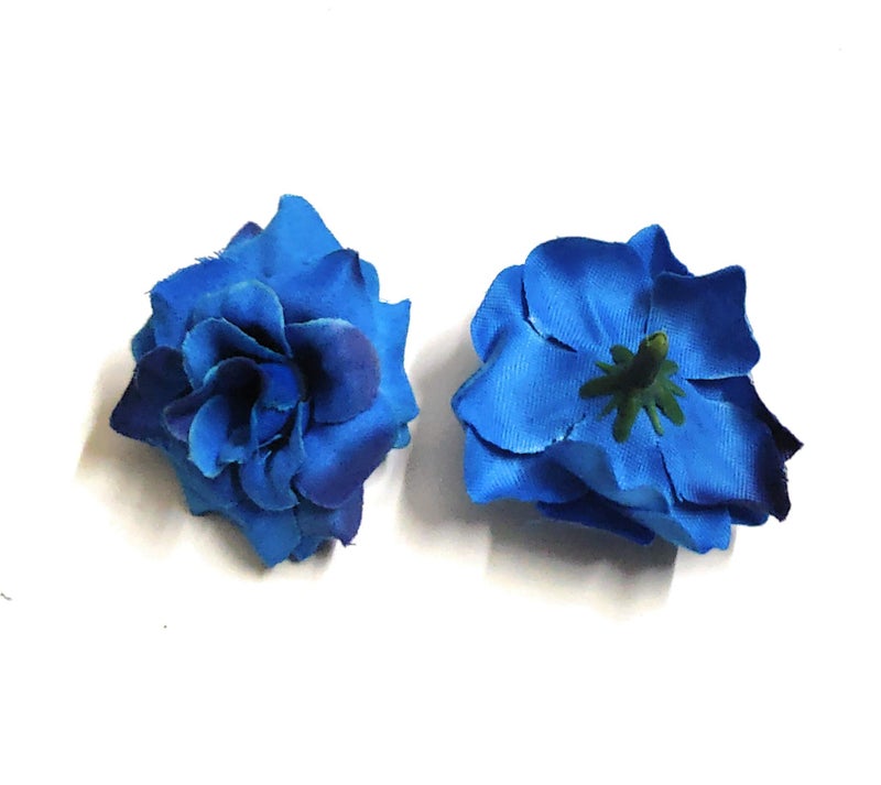 Excellentcrafts 4cm Fabric Rose Artificial Flowers for Home Decor/Flower Jewellery Making (Blue) - Image 3