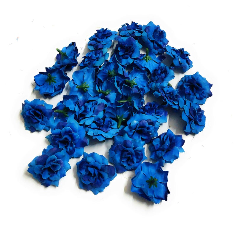 Excellentcrafts 4cm Fabric Rose Artificial Flowers for Home Decor/Flower Jewellery Making (Blue) - Image 4